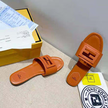 Load image into Gallery viewer, Fendi Women Signature Brown Leather Slides in 0.4 inches Heel Height