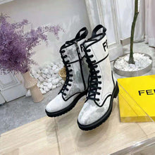 Load image into Gallery viewer, Fendi Women Signature Gray Canvas Biker Boots