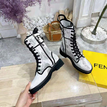 Load image into Gallery viewer, Fendi Women Signature Gray Canvas Biker Boots
