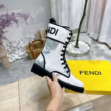 Load image into Gallery viewer, Fendi Women Signature Gray Canvas Biker Boots