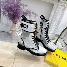 Load image into Gallery viewer, Fendi Women Signature Gray Canvas Biker Boots