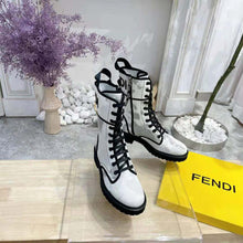 Load image into Gallery viewer, Fendi Women Signature Gray Canvas Biker Boots