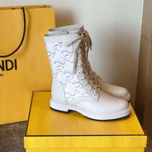 Load image into Gallery viewer, Fendi Women Signature White Leather Biker Boots