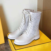 Load image into Gallery viewer, Fendi Women Signature White Leather Biker Boots