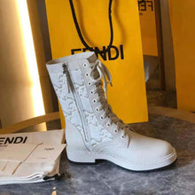 Load image into Gallery viewer, Fendi Women Signature White Leather Biker Boots