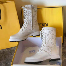 Load image into Gallery viewer, Fendi Women Signature White Leather Biker Boots