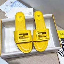 Load image into Gallery viewer, Fendi Women Signature Yellow Leather Slides in 0.4 inches Heel Height
