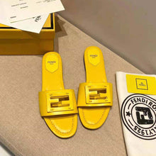Load image into Gallery viewer, Fendi Women Signature Yellow Leather Slides in 0.4 inches Heel Height