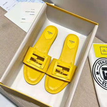 Load image into Gallery viewer, Fendi Women Signature Yellow Leather Slides in 0.4 inches Heel Height