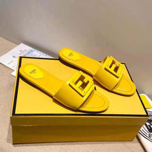 Load image into Gallery viewer, Fendi Women Signature Yellow Leather Slides in 0.4 inches Heel Height