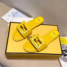 Load image into Gallery viewer, Fendi Women Signature Yellow Leather Slides in 0.4 inches Heel Height