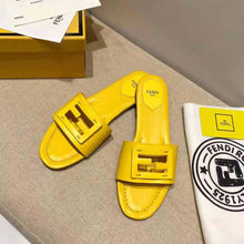 Load image into Gallery viewer, Fendi Women Signature Yellow Leather Slides in 0.4 inches Heel Height