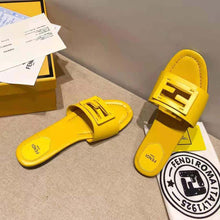 Load image into Gallery viewer, Fendi Women Signature Yellow Leather Slides in 0.4 inches Heel Height