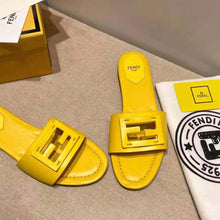 Load image into Gallery viewer, Fendi Women Signature Yellow Leather Slides in 0.4 inches Heel Height
