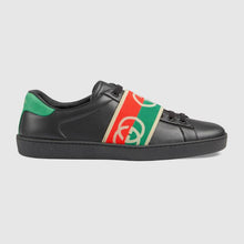 Load image into Gallery viewer, Gucci GG Unisex Ace Sneaker with Elastic Web Interlocking G Black Leather