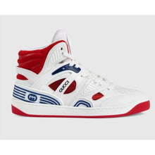 Load image into Gallery viewer, Gucci GG Unisex Gucci Basket Sneaker White and Red Mesh Rubber Interlocking G Patch