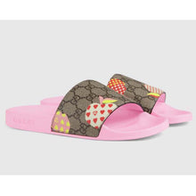 Load image into Gallery viewer, Gucci GG Unisex Gucci Les Pommes Slide Sandal Beige and Ebony GG Supreme Canvas