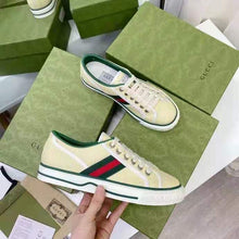 Load image into Gallery viewer, Gucci GG Unisex Gucci Tennis 1977 Sneaker Butter Cotton Green and Red Web