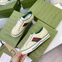 Load image into Gallery viewer, Gucci GG Unisex Gucci Tennis 1977 Sneaker Butter Cotton Green and Red Web