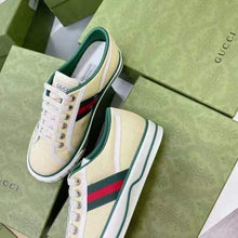 Load image into Gallery viewer, Gucci GG Unisex Gucci Tennis 1977 Sneaker Butter Cotton Green and Red Web