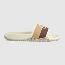 Load image into Gallery viewer, Gucci GG Unisex Interlocking G Slide Sandal Beige Ebony Interlocking G Striped Rubber