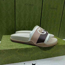 Load image into Gallery viewer, Gucci GG Unisex Interlocking G Slide Sandal Beige Ebony Interlocking G Striped Rubber