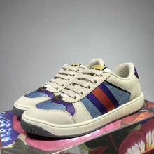 Load image into Gallery viewer, Gucci GG Unisex Screener Sneaker with Web Ivory Scrap Less Leather-Blue