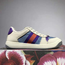 Load image into Gallery viewer, Gucci GG Unisex Screener Sneaker with Web Ivory Scrap Less Leather-Blue