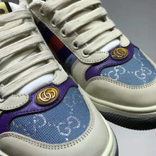 Load image into Gallery viewer, Gucci GG Unisex Screener Sneaker with Web Ivory Scrap Less Leather-Blue
