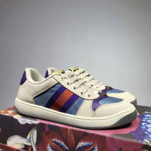 Load image into Gallery viewer, Gucci GG Unisex Screener Sneaker with Web Ivory Scrap Less Leather-Blue