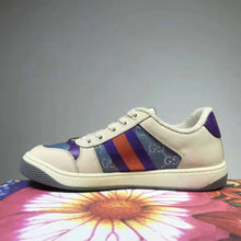 Load image into Gallery viewer, Gucci GG Unisex Screener Sneaker with Web Ivory Scrap Less Leather-Blue