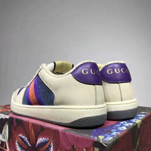 Load image into Gallery viewer, Gucci GG Unisex Screener Sneaker with Web Ivory Scrap Less Leather-Blue
