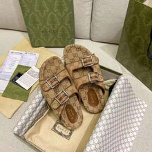 Load image into Gallery viewer, Gucci GG Unisex Slide Sandal with Straps Beige and Ebony Original GG Canvas
