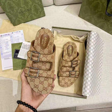 Load image into Gallery viewer, Gucci GG Unisex Slide Sandal with Straps Beige and Ebony Original GG Canvas