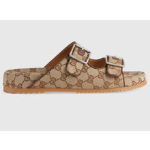 Load image into Gallery viewer, Gucci GG Unisex Slide Sandal with Straps Beige and Ebony Original GG Canvas
