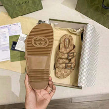 Load image into Gallery viewer, Gucci GG Unisex Slide Sandal with Straps Beige and Ebony Original GG Canvas