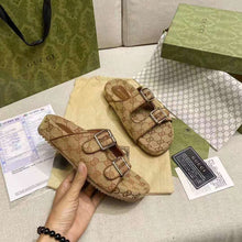 Load image into Gallery viewer, Gucci GG Unisex Slide Sandal with Straps Beige and Ebony Original GG Canvas