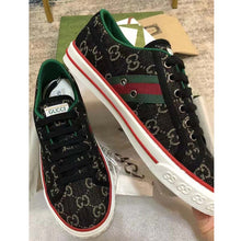 Load image into Gallery viewer, Gucci GG Unisex Tennis 1977 Black Ivory Denim Jacquard Flat 1.5 cm Heel