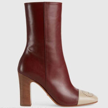 Load image into Gallery viewer, Gucci GG Women Ankle Boot with Interlocking G Maroon Leather 9 cm Heel