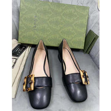 Load image into Gallery viewer, Gucci GG Women Ballet Flat with Bamboo Buckle Black Leather