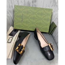 Load image into Gallery viewer, Gucci GG Women Ballet Flat with Bamboo Buckle Black Leather