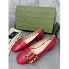 Load image into Gallery viewer, Gucci GG Women Ballet Flat with Bamboo Buckle Dark Red Leather