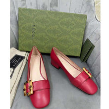 Load image into Gallery viewer, Gucci GG Women Ballet Flat with Bamboo Buckle Dark Red Leather