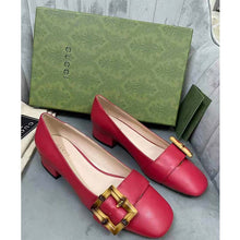 Load image into Gallery viewer, Gucci GG Women Ballet Flat with Bamboo Buckle Dark Red Leather