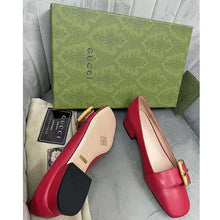 Load image into Gallery viewer, Gucci GG Women Ballet Flat with Bamboo Buckle Dark Red Leather