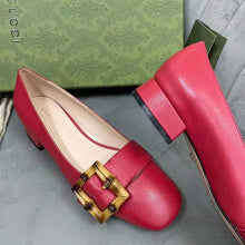 Load image into Gallery viewer, Gucci GG Women Ballet Flat with Bamboo Buckle Dark Red Leather