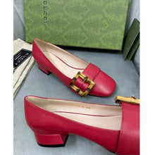 Load image into Gallery viewer, Gucci GG Women Ballet Flat with Bamboo Buckle Dark Red Leather