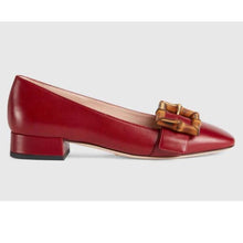 Load image into Gallery viewer, Gucci GG Women Ballet Flat with Bamboo Buckle Dark Red Leather
