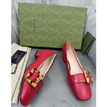 Load image into Gallery viewer, Gucci GG Women Ballet Flat with Bamboo Buckle Dark Red Leather