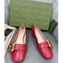 Load image into Gallery viewer, Gucci GG Women Ballet Flat with Bamboo Buckle Dark Red Leather